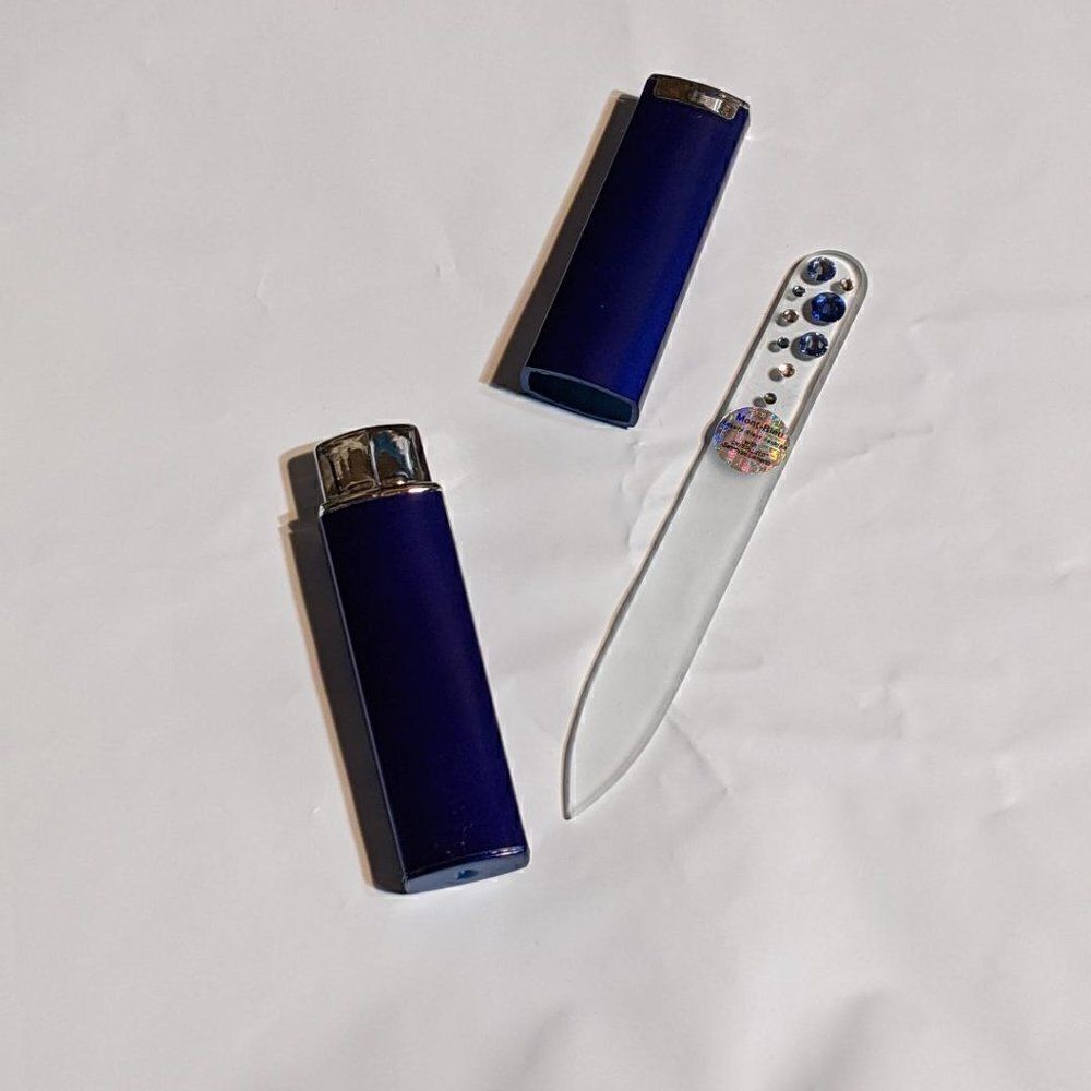 🆕3.5" Mont Bleu Clear Crystal Nail File w/Blue Swarovski & Cobalt Blue Case